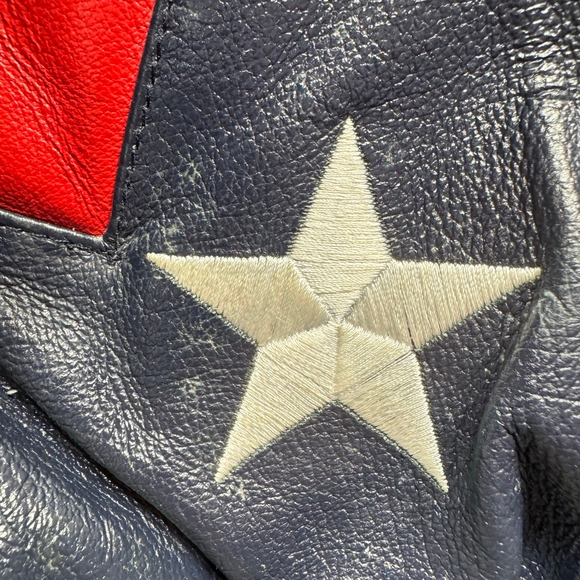 Vintage Leather USA Bomber Jacket American Flag Patriotic Stars & Stripes Moto - Picture 14 of 15